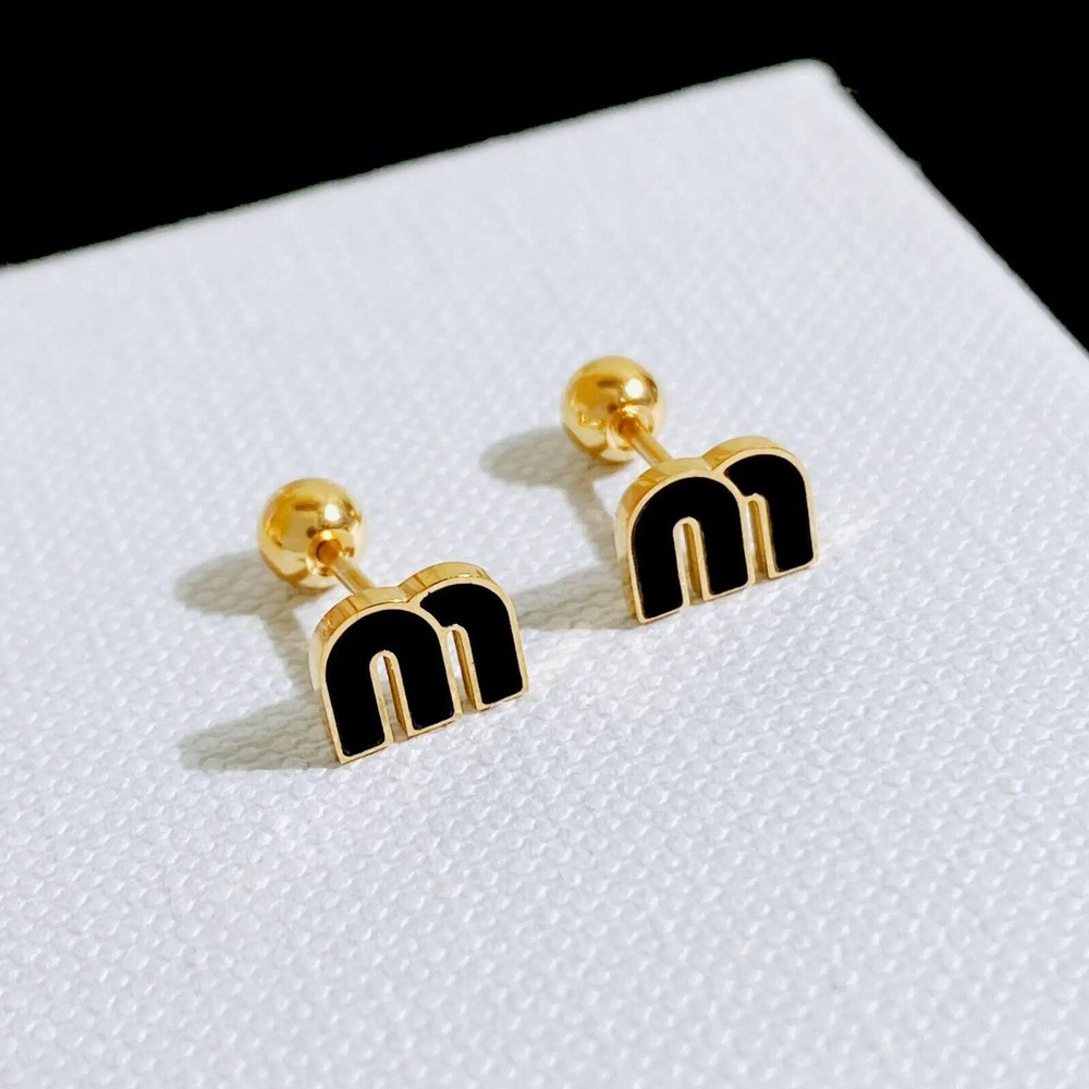 Dainty‎ Black Letter M Charm Stud Earrings Stianless steel